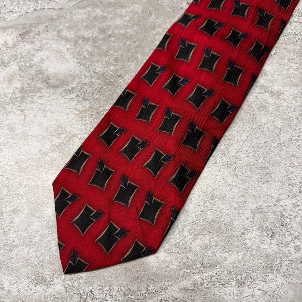 J.Z. Richards Necktie Mens OS Red Geometric Silk Hand Made